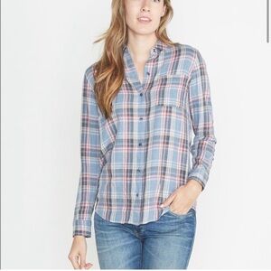 Marine Layer Margiold Blue Plaid Button Down Shirt Size Large